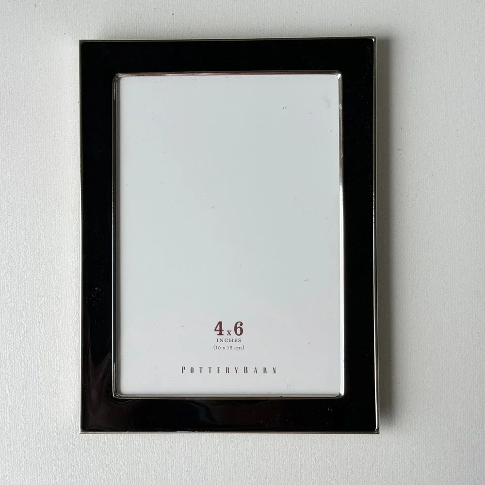 Pottery Barn Enamel Picture Frame 4x6 Black Modern Silver Minimalist Cottagecore
